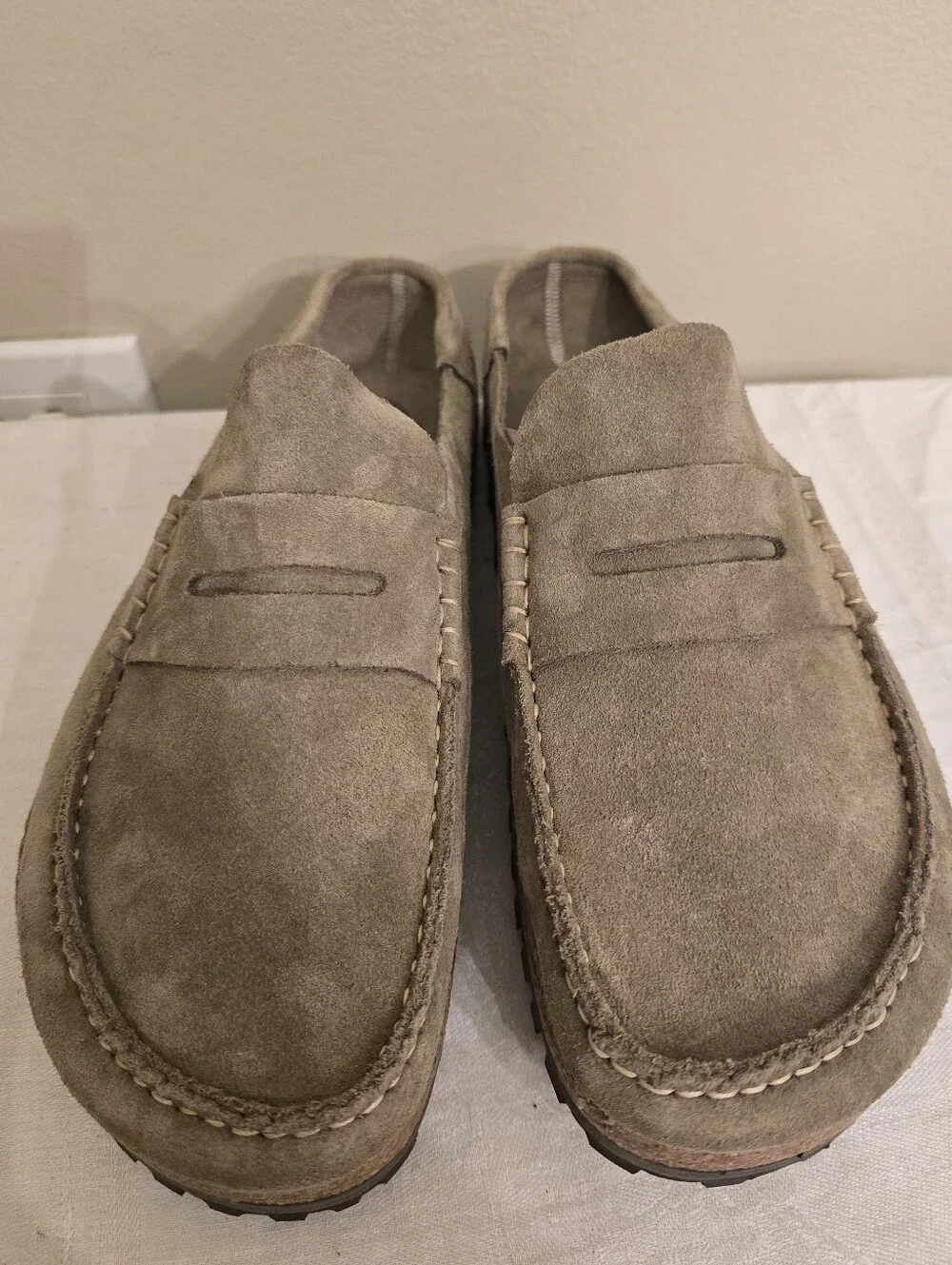 New Without Box - Birkenstock Naple Suede Penny Loafers in Taupe- Size 44
